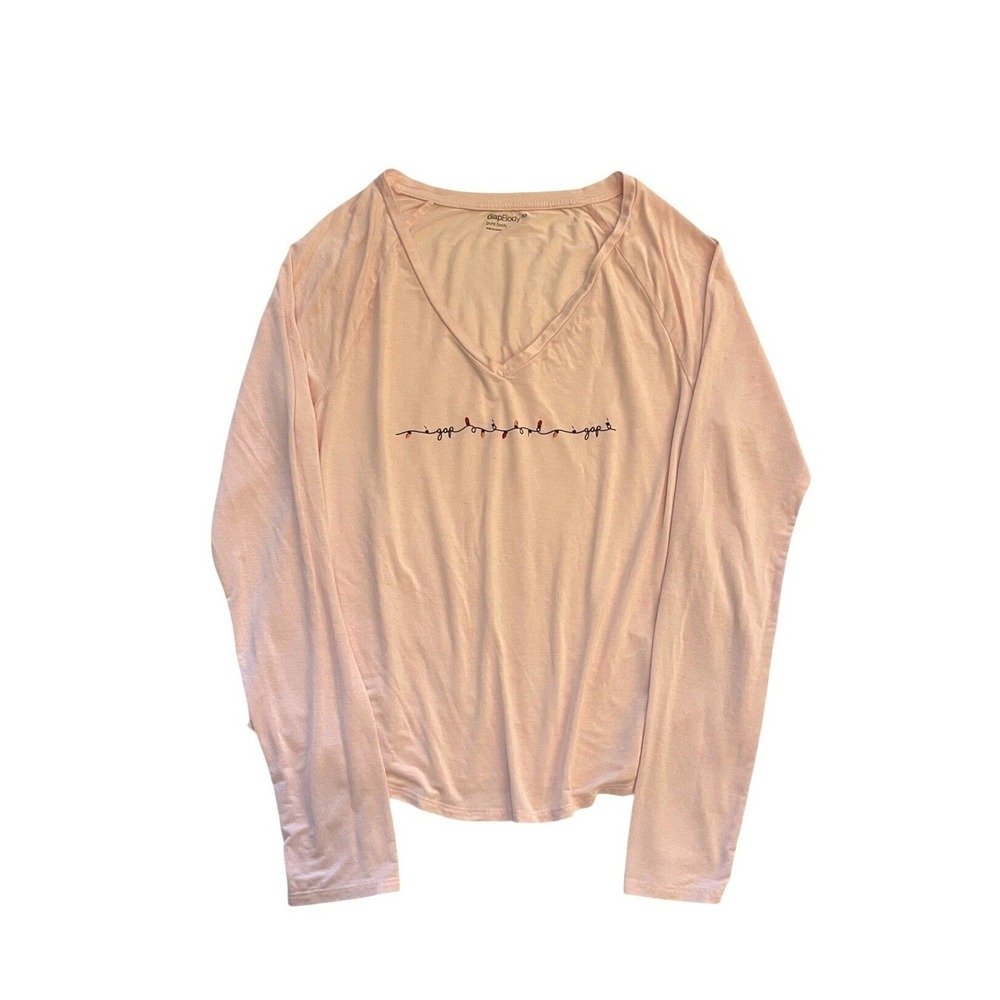 Pink Long Sleeve V-Neck Pajama Top Holiday Lights XS by GapBody
